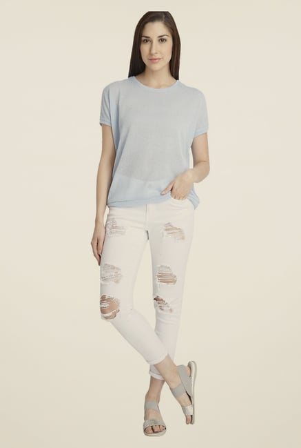 Vero Moda Light Blue Solid Polyester Top Vero Moda Light Blue Solid Polyester Top