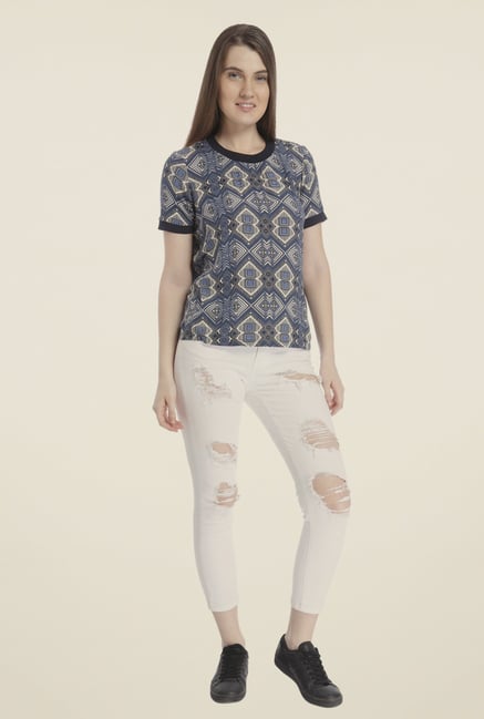 Vero Moda Blue Printed Viscose T-shirt Vero Moda Blue Printed Viscose T-shirt