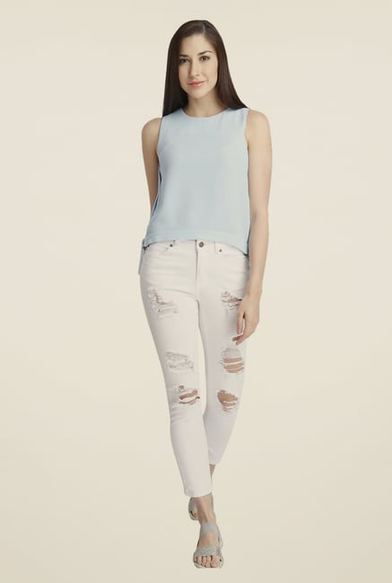Vero Moda Light Blue Solid Sleeveless Top Vero Moda Light Blue Solid Sleeveless Top