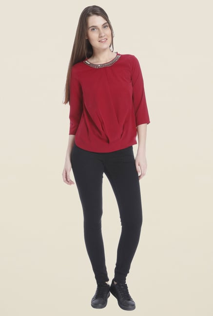 Vero Moda Maroon Solid Top Vero Moda Maroon Solid Top