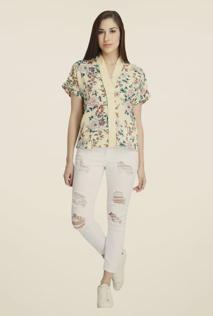 Vero Moda Yellow Floral Print Polyester Top Vero Moda Yellow Floral Print Polyester Top