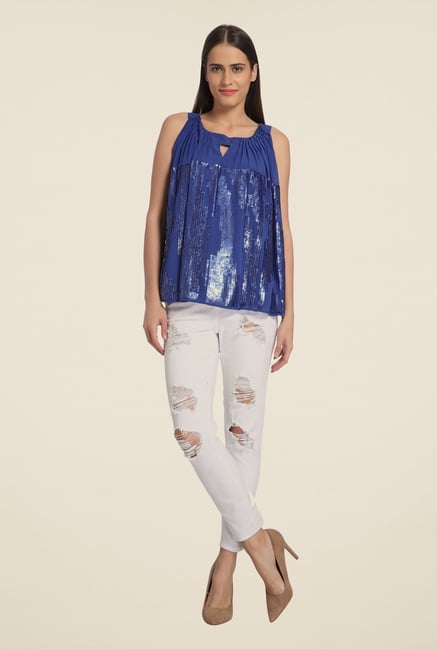 Vero Moda Blue Embellished Top Vero Moda Blue Embellished Top