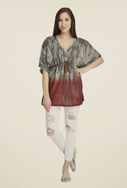 Vero Moda Grey & Maroon Printed Polyester Top Vero Moda Grey & Maroon Printed Polyester Top