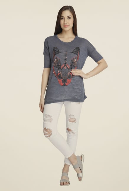 Vero Moda Grey Printed Polyester T-shirt Vero Moda Grey Printed Polyester T-shirt