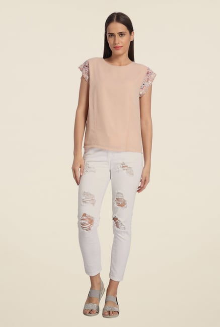 Vero Moda Beige Solid Polyester Top Vero Moda Beige Solid Polyester Top