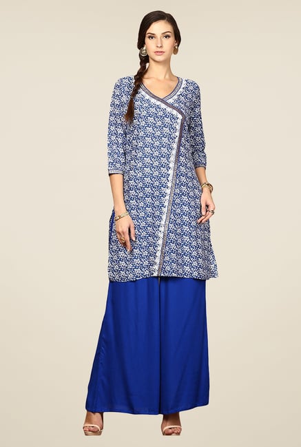 Yepme Cally Blue Floral Print Angrakha Kurti Yepme Cally Blue Floral Print Angrakha Kurti