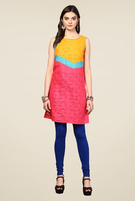 Yepme Redecca Pink & Yellow Color Block Kurti Yepme Redecca Pink & Yellow Color Block Kurti
