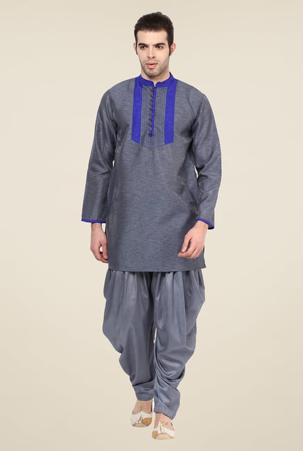 Yepme Frazer Grey & Blue Solid Kurta Yepme Frazer Grey & Blue Solid Kurta