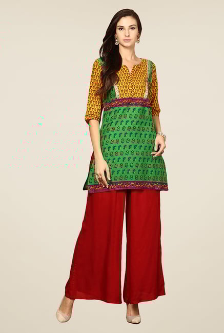 Yepme Flona Green & Yellow Paisley Print Kurti Yepme Flona Green & Yellow Paisley Print Kurti