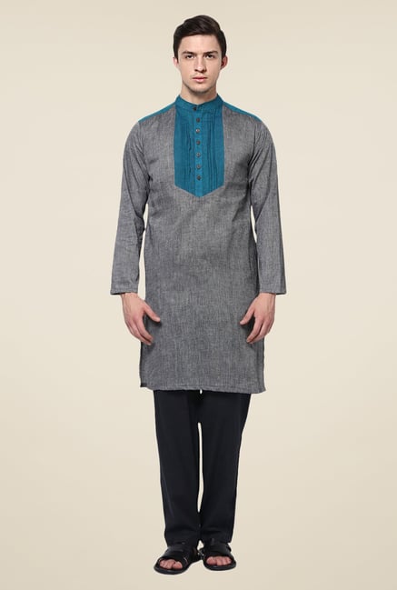 Yepme Louis Grey & Blue Solid Kurta Yepme Louis Grey & Blue Solid Kurta