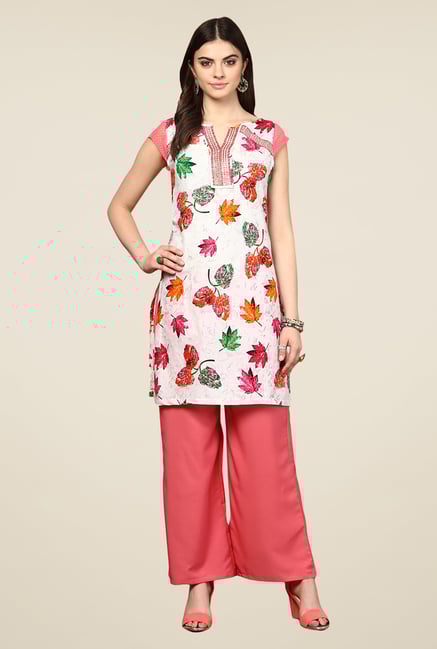Yepme Antonia Off-white & Pink Leaf Print Kurti Yepme Antonia Off-white & Pink Leaf Print Kurti