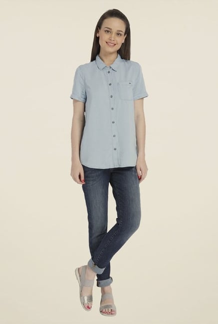 Only Light Blue Solid Shirt Only Light Blue Solid Shirt
