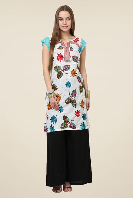 Yepme Antonia Off-white & Blue Leaf Print Kurti Yepme Antonia Off-white & Blue Leaf Print Kurti