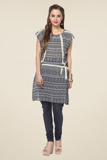 Yepme Benita Black & White Aztec Print Kurti Yepme Benita Black & White Aztec Print Kurti