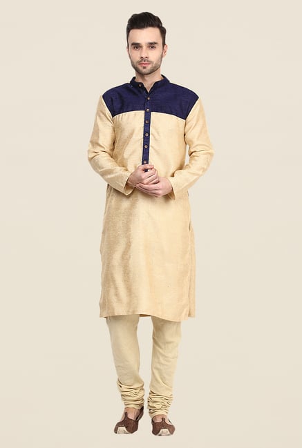 Yepme Grayson Beige & Blue Solid Kurta Yepme Grayson Beige & Blue Solid Kurta