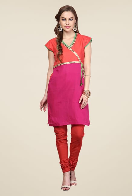 Yepme Pink & Red Shyra Angrakha Kurti Yepme Pink & Red Shyra Angrakha Kurti