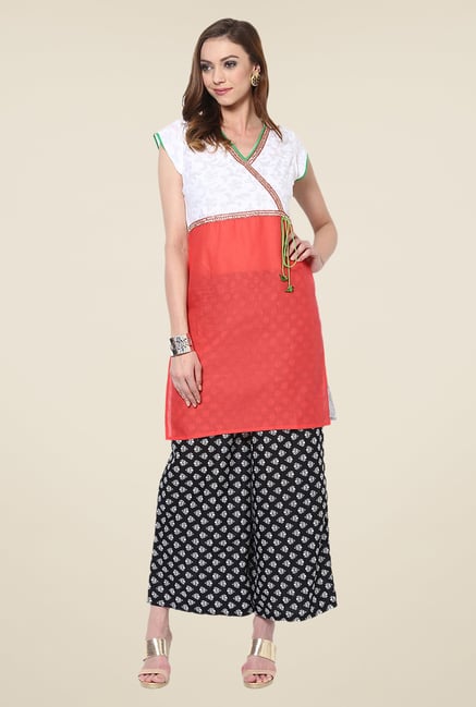 Yepme Red & White Shyra Angrakha Cap-sleeved Kurti Yepme Red & White Shyra Angrakha Cap-sleeved Kurti