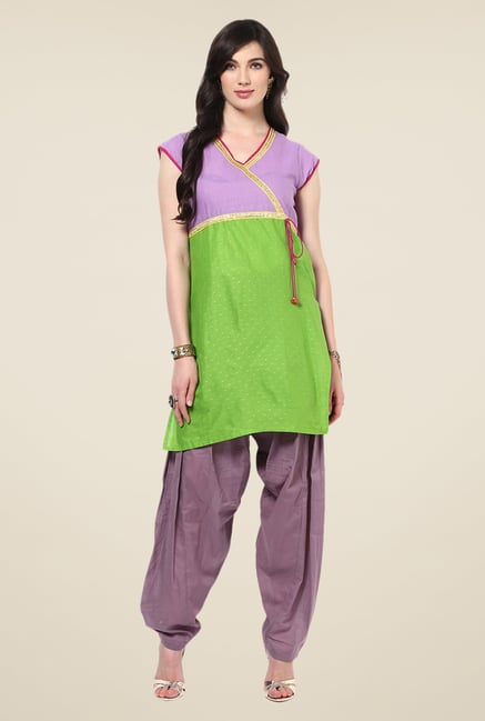 Yepme Green & Purple Shyra Angrakha Kurti Yepme Green & Purple Shyra Angrakha Kurti