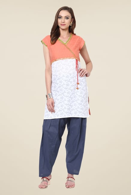 Yepme White & Orange Shyra Angrakha Kurti Yepme White & Orange Shyra Angrakha Kurti