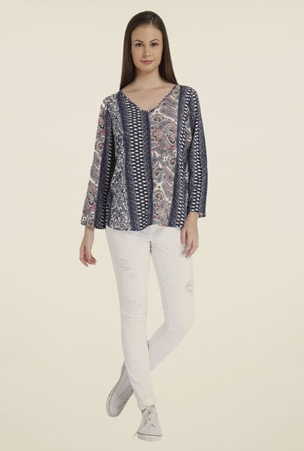 Only Navy Printed Polyester Top Only Navy Printed Polyester Top