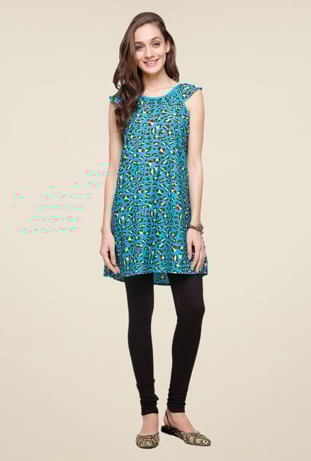 Yepme Blue Aubey Animal Print Kurti Yepme Blue Aubey Animal Print Kurti
