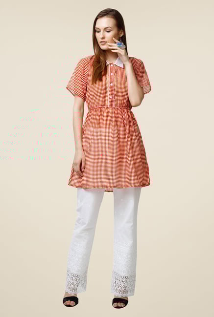 Yepme Orange Ressee Shirt Style Kurti Yepme Orange Ressee Shirt Style Kurti