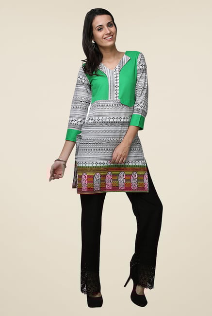 Yepme Green & White Zeal Tribal Print Kurti Yepme Green & White Zeal Tribal Print Kurti