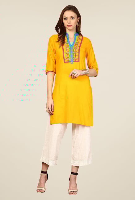Yepme Yellow Remi Embroidered Kurti Yepme Yellow Remi Embroidered Kurti