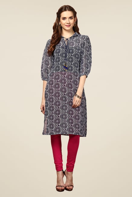 Yepme Navy Diana Tie-Up Kurti Yepme Navy Diana Tie-Up Kurti