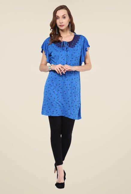 Yepme Blue Printed Frill Tunic Yepme Blue Printed Frill Tunic