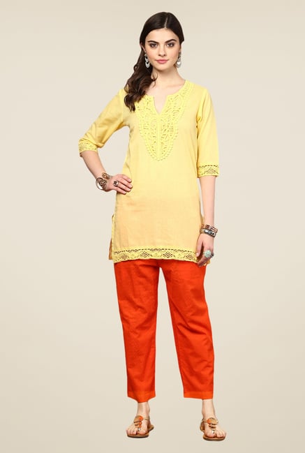 Yepme Yellow Florenza Lace Kurti Yepme Yellow Florenza Lace Kurti
