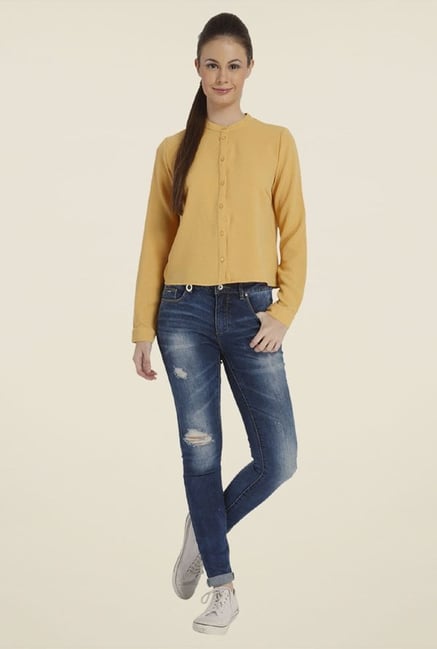 Only Yellow Solid Crew Neck Top Only Yellow Solid Crew Neck Top
