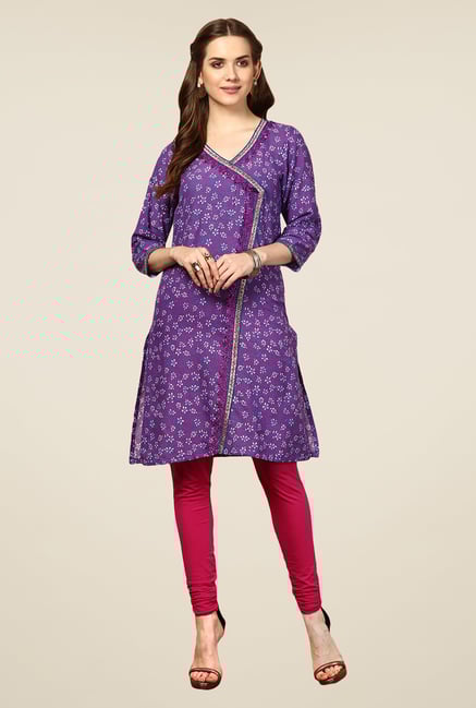 Yepme Cally Purple Floral Print Angrakha Kurti Yepme Cally Purple Floral Print Angrakha Kurti
