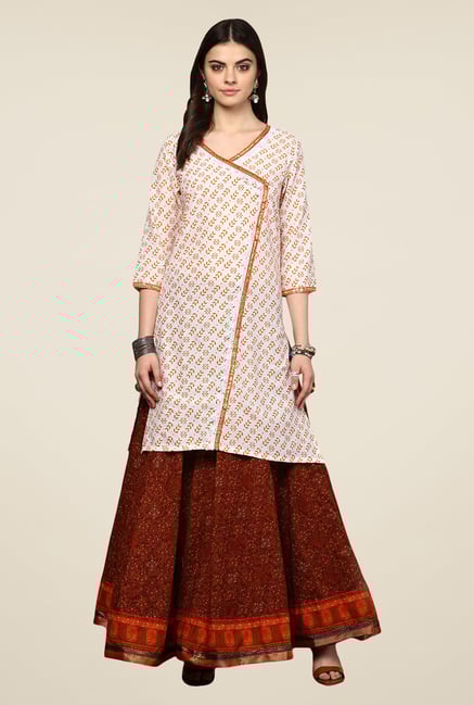 Yepme Cally White Printed Angrakha Kurti Yepme Cally White Printed Angrakha Kurti