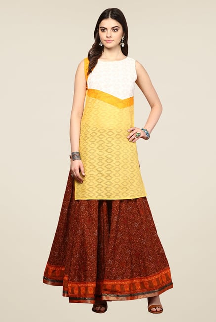 Yepme Redecca Yellow & White Color Block Kurti Yepme Redecca Yellow & White Color Block Kurti