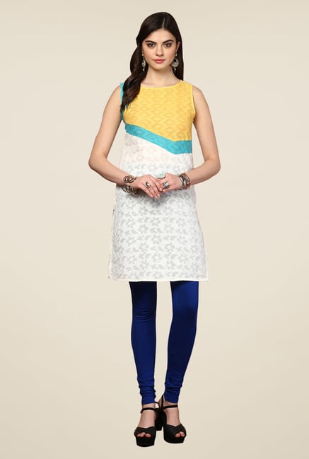 Yepme Redecca White & Yellow Color Block Kurti Yepme Redecca White & Yellow Color Block Kurti