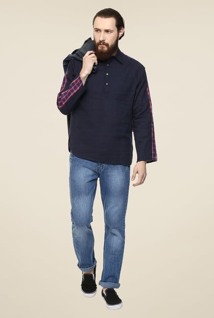 Yepme Lester Navy Kurta Shirt Yepme Lester Navy Kurta Shirt