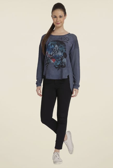 Only Blue Graphic Polyester T-shirt Only Blue Graphic Polyester T-shirt