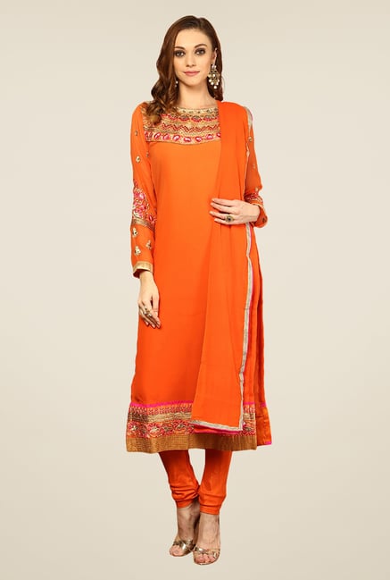 Yepme Orange Elevira Unstitched Suit Set Yepme Orange Elevira Unstitched Suit Set