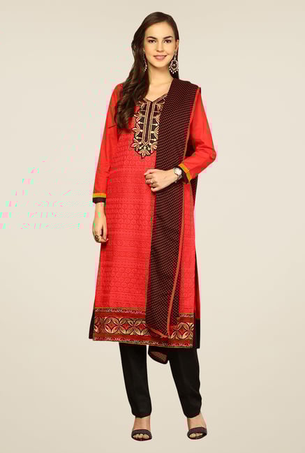 Yepme Red & Black Ernestine Unstitched Suit Set Yepme Red & Black Ernestine Unstitched Suit Set