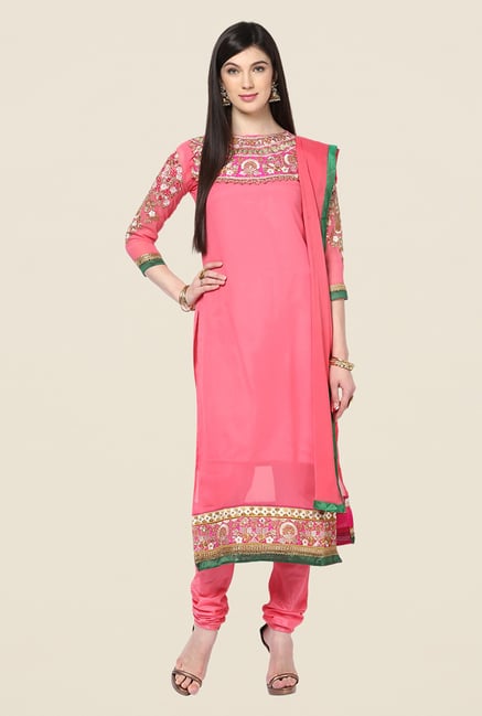 Yepme Pink Basia Unstitched Suit Set Yepme Pink Basia Unstitched Suit Set