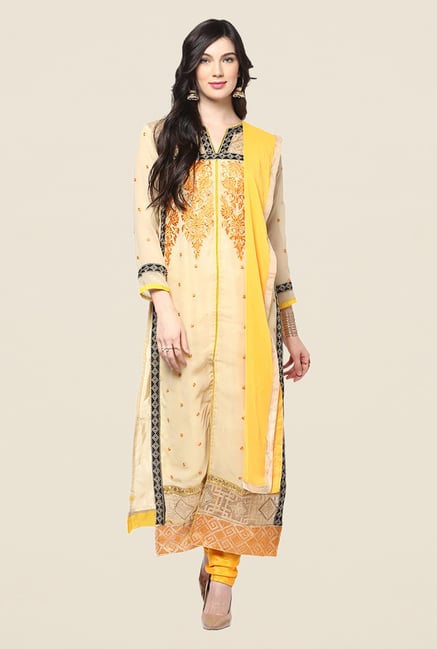 Yepme Beige Barabal Unstitched Suit Set Yepme Beige Barabal Unstitched Suit Set
