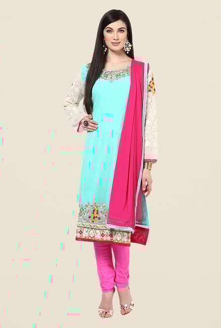 Yepme Blue & Pink Basia Unstitched Suit Set Yepme Blue & Pink Basia Unstitched Suit Set