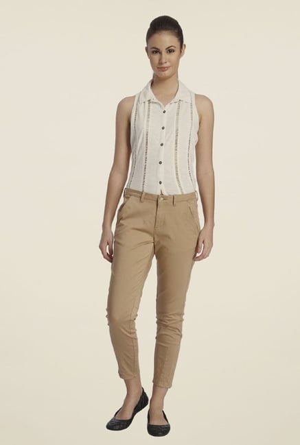 Only Beige Solid Chinos Only Beige Solid Chinos