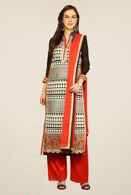 Yepme Black & Orange Raakel Unstitched Suit Set Yepme Black & Orange Raakel Unstitched Suit Set