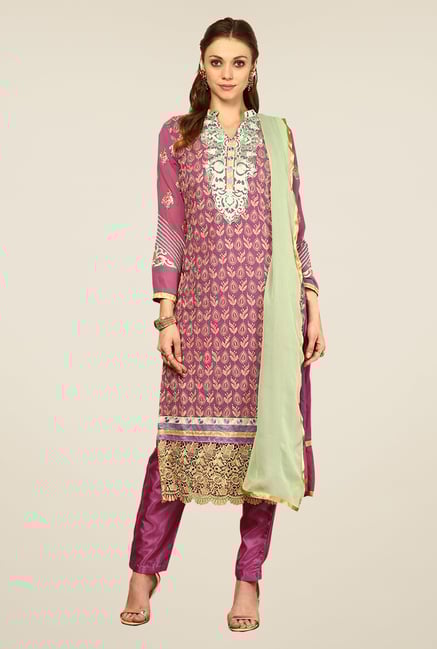 Yepme Purple Romana Unstitched Suit Set Yepme Purple Romana Unstitched Suit Set