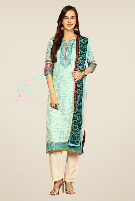 Yepme Blue & Beige Rosabelle Unstitched Suit Set Yepme Blue & Beige Rosabelle Unstitched Suit Set