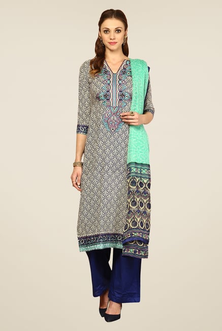Yepme Blue & Beige Rosabelle Unstitched Suit Set Yepme Blue & Beige Rosabelle Unstitched Suit Set