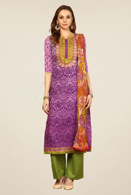 Yepme Purple & Green Rosabelle Unstitched Suit Set Yepme Purple & Green Rosabelle Unstitched Suit Set