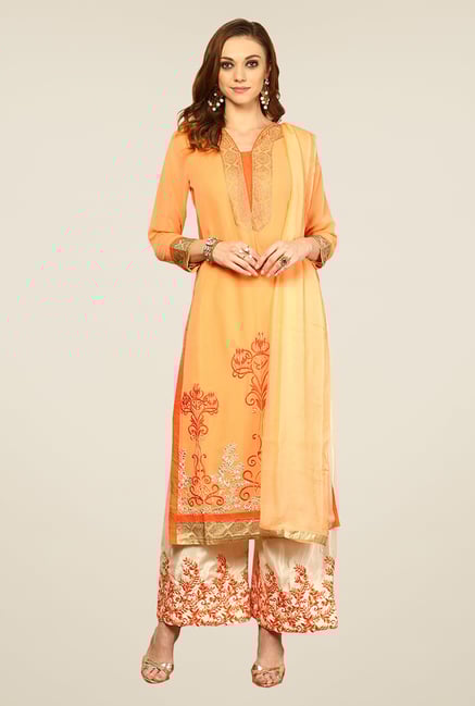 Yepme Orange & Beige Vanna Unstitched Suit Set Yepme Orange & Beige Vanna Unstitched Suit Set